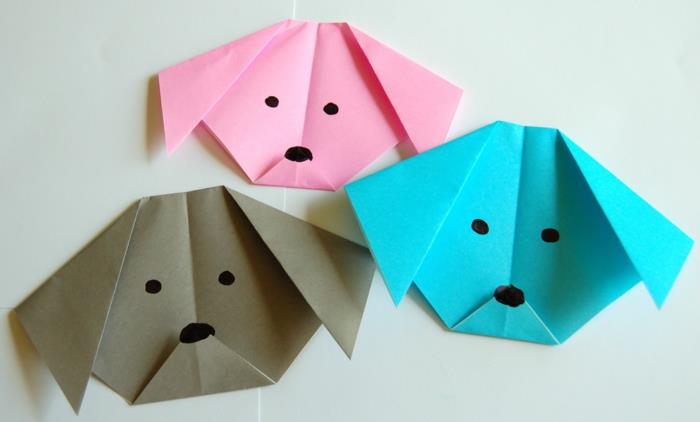 origami-renkli-kağıt-origami-köpek-origami-mavi-pembe-bej