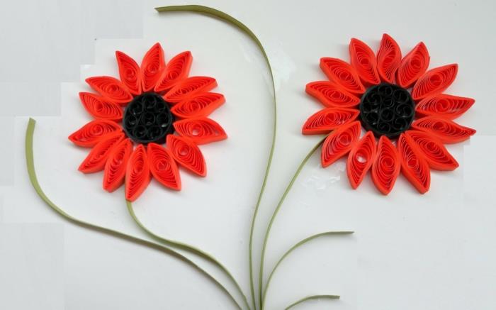 kırmızı çiçek yapımı kolay quilling desen, sanatsal tasarımlar