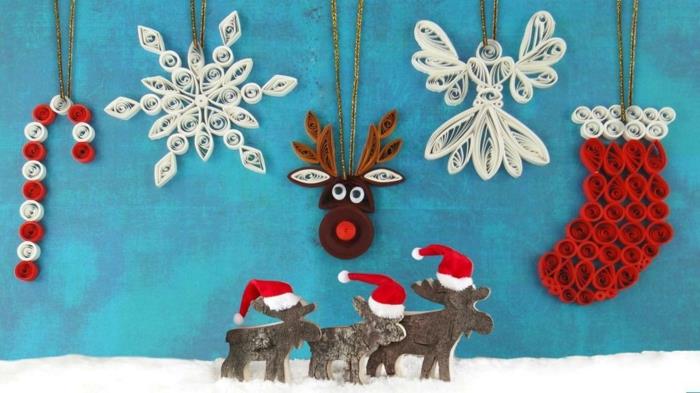 Quilling kağıt, geyik, çorap, kar tanesi, melek ve lolipop Noel dekorasyonu