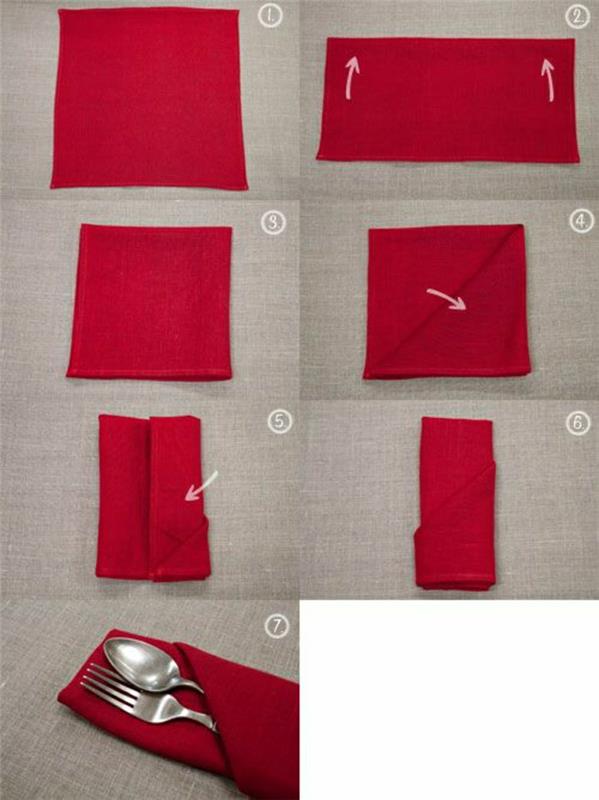 Sulankstomos raudonos servetėlės ​​lankstymo raudono audinio servetėlės ​​originalus lankstymo režimas