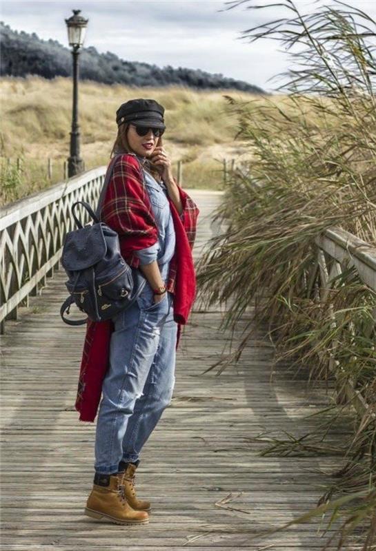 poncho-plašč-divja-narava-denim-outfit-nahrbtnik