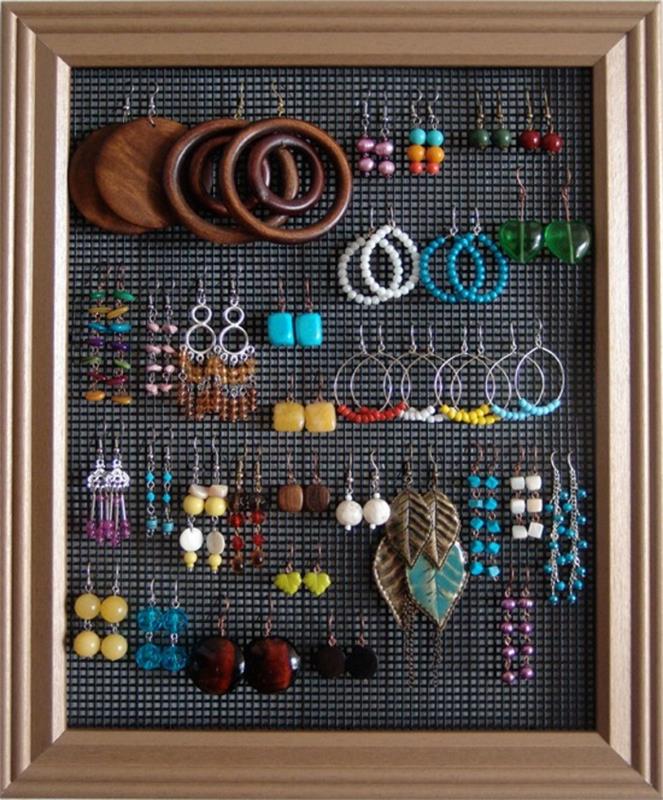 DIY-home-home-earring-nosilec-bogata-zbirka-DIY-žične mreže-uhani-v-okvirju za sliko