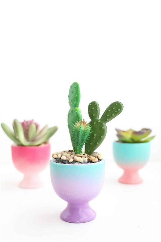 pisano držalo za jajca pastelne barve ideja cvetlični lonček sukulente in kaktus izvirno spomladansko deco