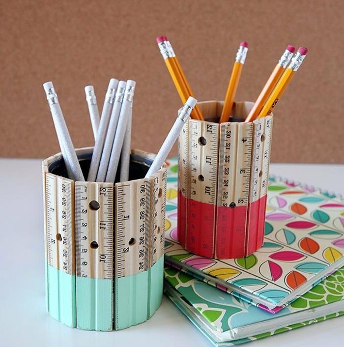 pieštukų laikiklis, pagamintas iš liniuotės-eilutės-apskritime-idėja-saugojimo pieštukai-flomasteriai-rašomieji rašikliai mokyklos stalui