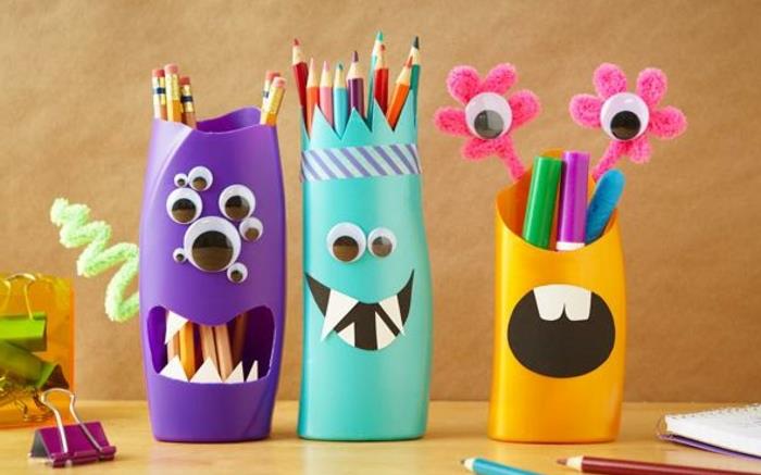 pieštukų laikiklis-monstras-idėja-kaip padaryti pieštuko laikiklį-biuro-vaikų spalvos saugyklą