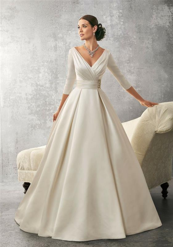 prenses-gelinlik-çok basit-düğün-büyük-kollu-elbise