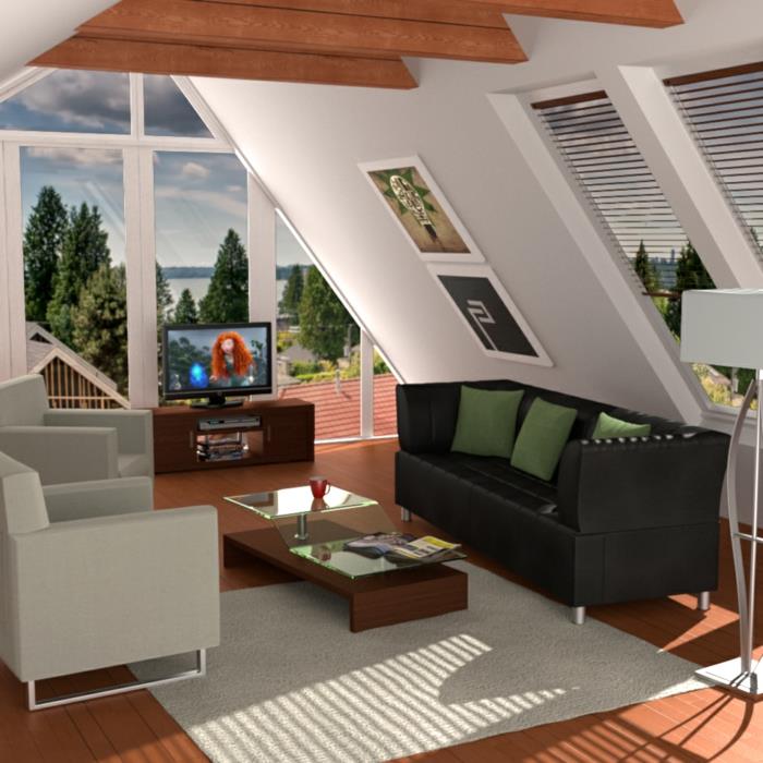 cena-podstrešje-moderna-dnevna soba-pod-pobočjem-opremljena-streha-okno-pod naklonom