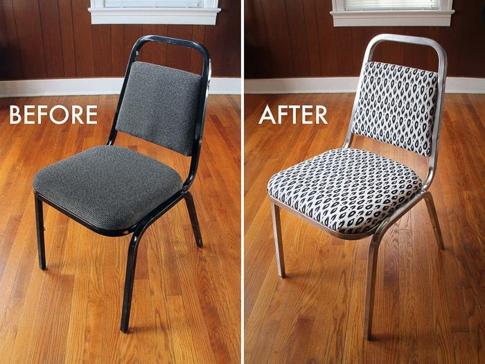 obnovite kovinski pisarniški stol tako, da spremenite tkanino sedeža in naslonjala