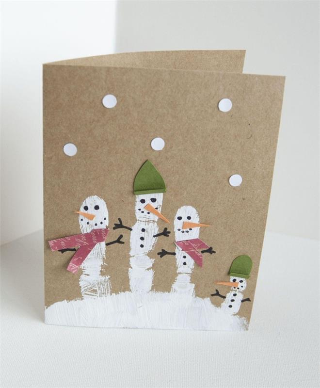 Çocuklar için Noel manuel etkinliği, kahverengi kraft kağıttan kolay çizimlerle kolay Noel kartı yapma anaokulu