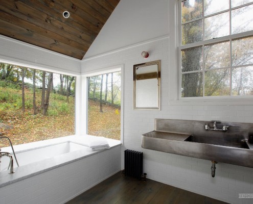 Ormana bakan bir pencereli banyo