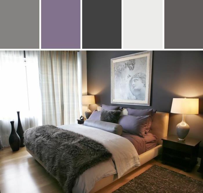 Orta taupe yatak odası gri ve mor oturma odası anlamı mor renk paleti renkleri nasıl birleştirir