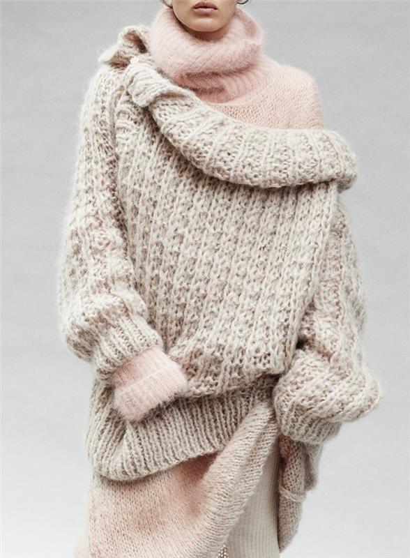 moteriškas laisvas megztinis, jaukus rožinis megztinis, du jaukių spalvų žieminiai megztiniai, žieminė apranga moterims
