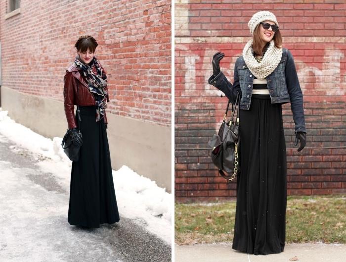 primer, kako nositi črno nagubano krilo z bordo jakno iz umetnega usnja, ženski modni dodatki zima 2019