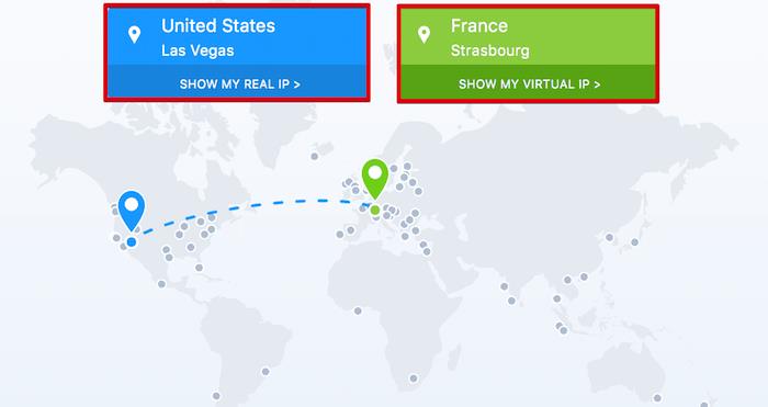 ponazoritev kodiranja in spreminjanja naslova IP po državah, možna s storitvijo VPN