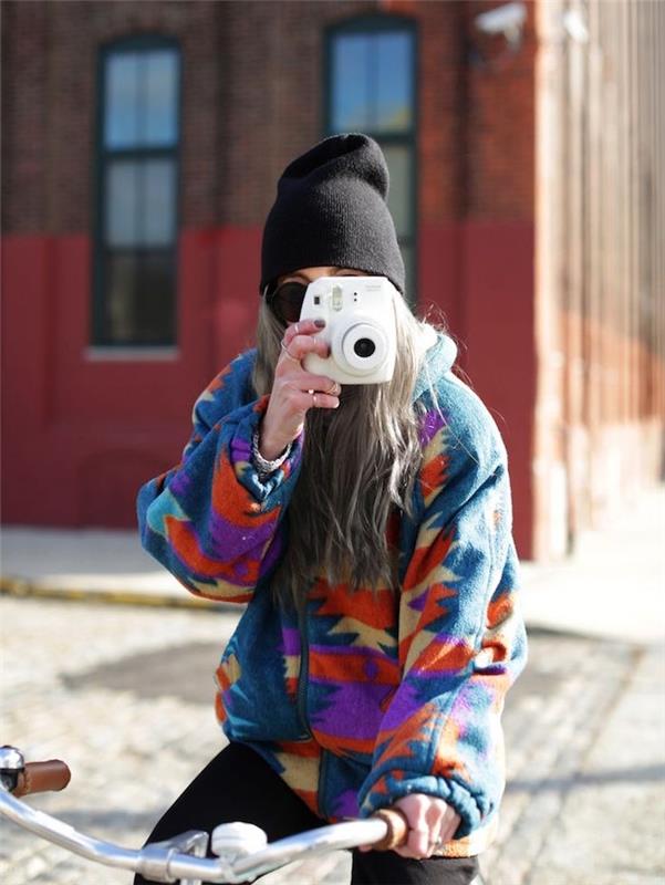hipsterski videz ženska oblačila vintage girl flis stare barve