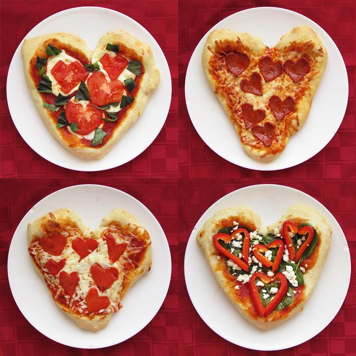originali idėja Valentino dienos meniu dviem, keturi lengvos širdies formos picos receptai