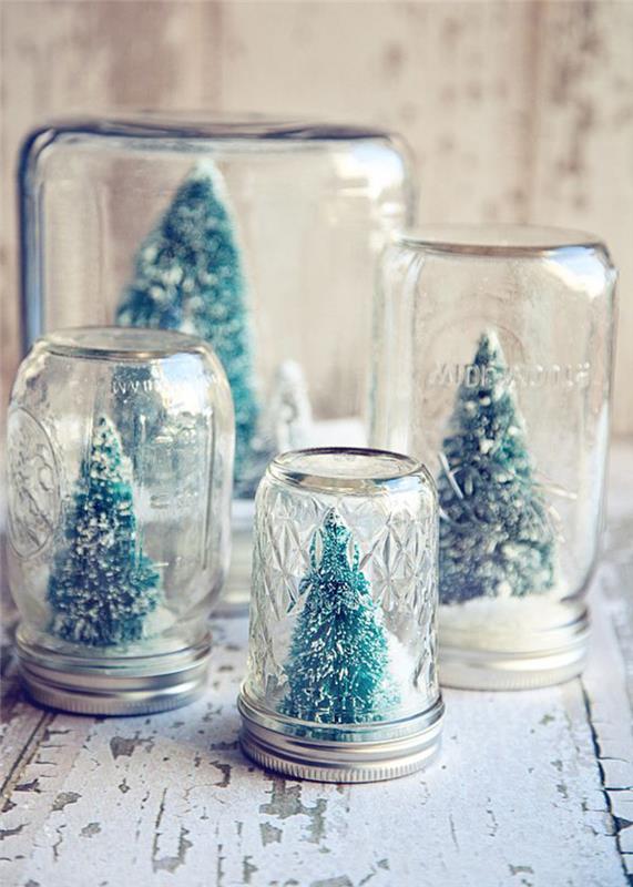 Pasidaryk pats Kalėdų dekoracijos iš perdirbtų stiklo indelių ir dekoratyvinių medžių
