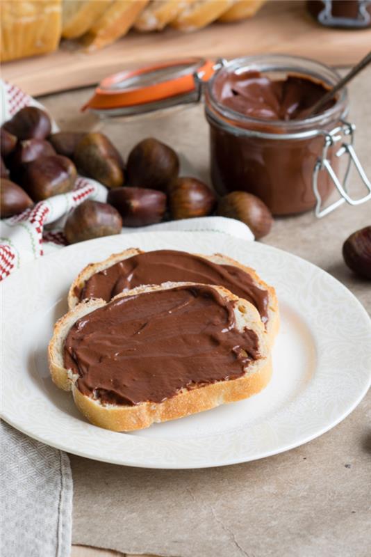 kaštonų ir šokolado užtepas kaip sveika alternatyva nutella, rudas naminio užtepo receptas