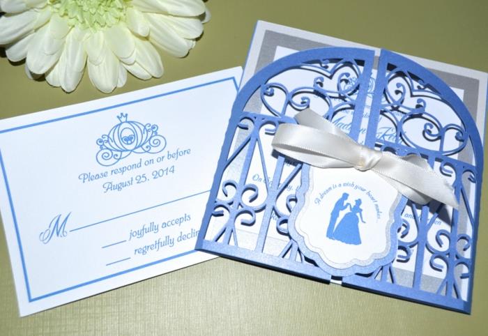 Elegantno in elegantno poročno vabilo walt disney idea svetlo modro
