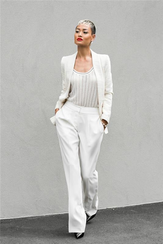 Kaj obleči z belimi hlačami, kaj obleči danes, navdihnjeno z obleko dolgih hlač