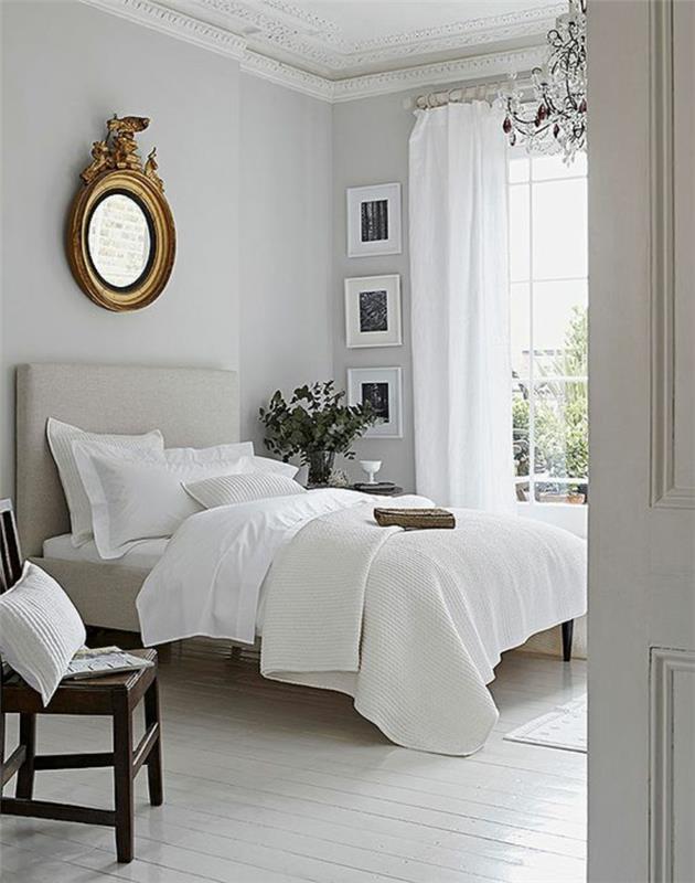 Altın çerçeve Empire tarzı ile inci gri yatak odası beyaz kristal avize oval ayna