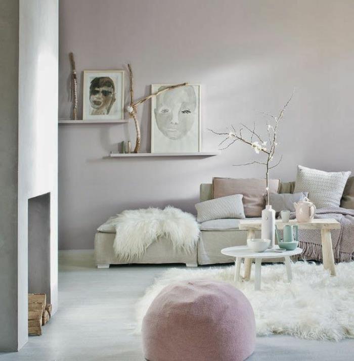 İskandinav tarzı-oturma odası-beyaz-halı-pembe-top-sandalyesi için hangi boyayı seçmeli
