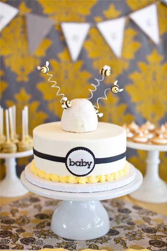 baby shower pastası anneler için harika baby shower pastası fikri, bebek arı