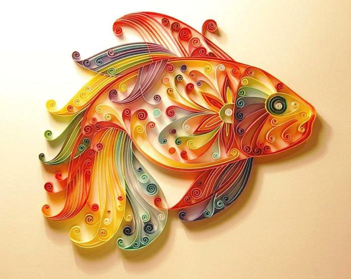 şekiller ve renkler açısından zengin kağıt, renkli balık tasarımı ile sanatsal figürler yaratın