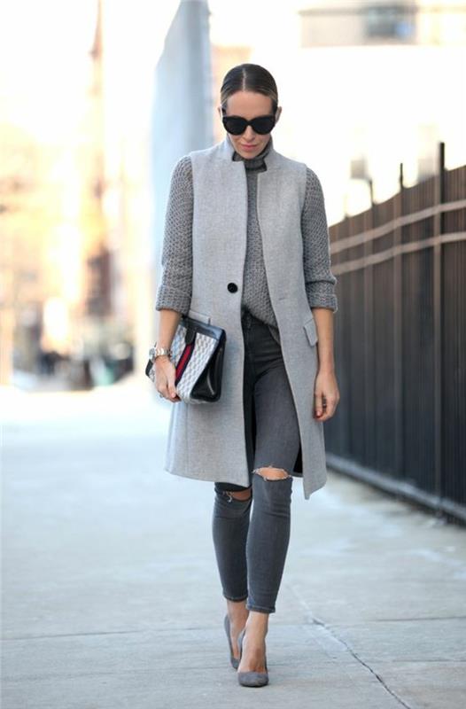kaj obleči-dnevno-svetlo-jakno-žensko-sivo