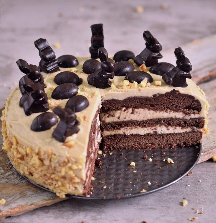 kokį desertą paruošti Velykoms, idėją velykiniam šokoladiniam pyragui, pyrago pavyzdys be kiaušinio