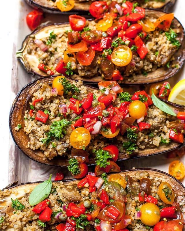 Viduržemio jūros vasaros receptas baklažanų kvinojos pomidorai naminės salsos