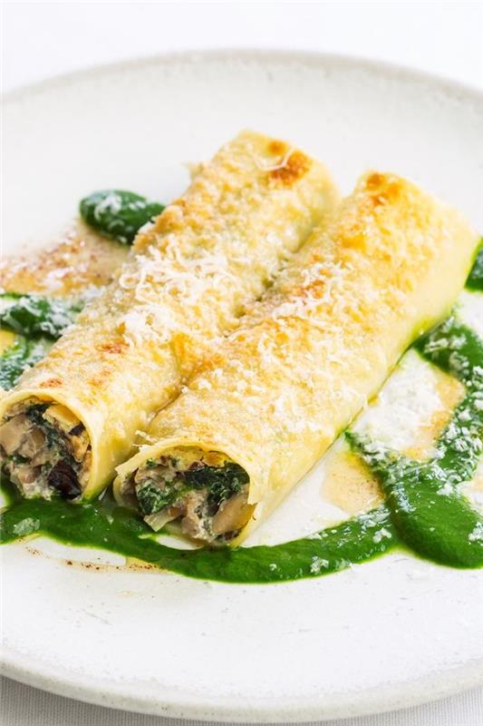 rafine bir sonbahar menüsü için ideal mantar, ricotta ve hindistan cevizi ile lezzetli cannelloni tarifi