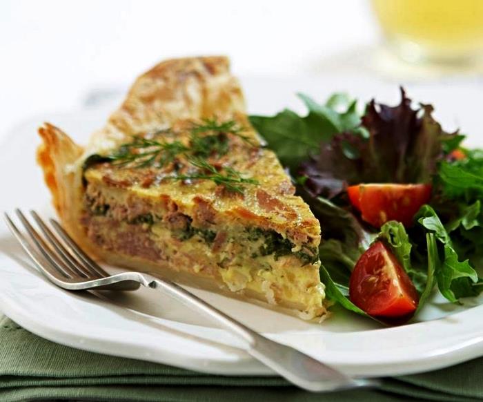 tuno ir špinatų quiche receptas be trapumo, lengvos versijos quiche be trapumo