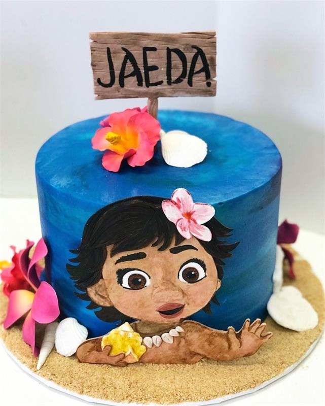 kaip padaryti mergaitės gimtadienio pyrago viršūnę „Disney“, kūdikio vaianos veido torto modeliavimo meną