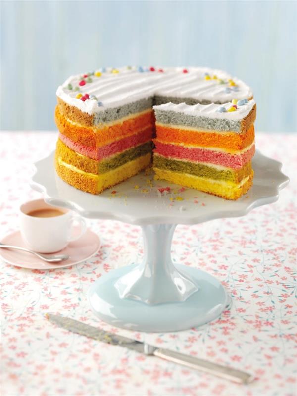 Renkli sünger kek bazında buzlanma olmadan çay saati için İngilizce kek tarifi