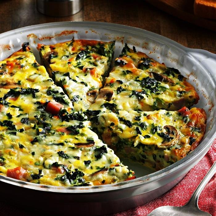 be glitimo ir be tešlos receptas vegetarinei kišai Lorraine su grybais ir špinatais