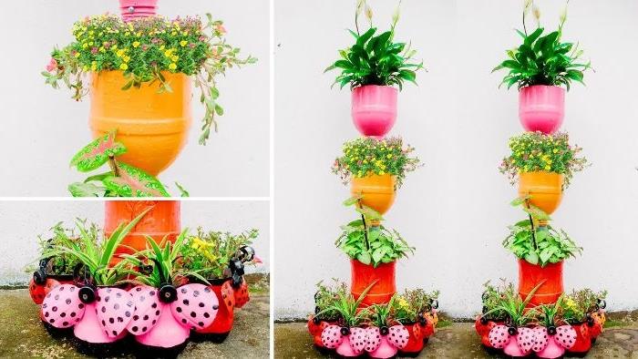 navpični sejalnik, ki ga lahko naredite sami v recikliranih plastičnih steklenicah, enostavna ideja za dekoracijo vrta, ki jo lahko naredite sami