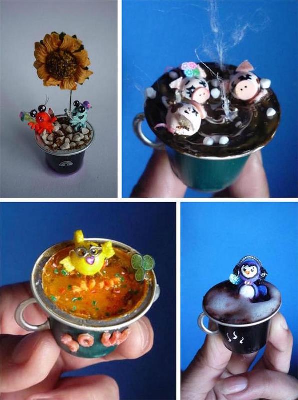minyon oluşturma nespresso kapsül kapsüllerde küçük minyatür dekoratif objeler