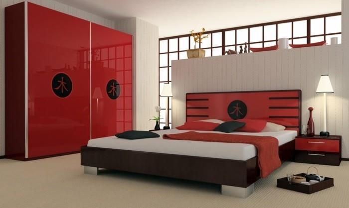 spalnica v rdeče-belem-azijskem slogu