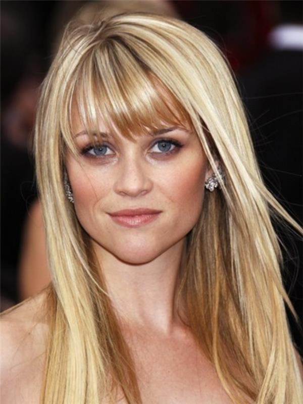 reese witherspoon, kvadratni obraz, ženska frizura, dolgo plast s šiškami, naraven videz, rdeča preproga, morfo pričeska