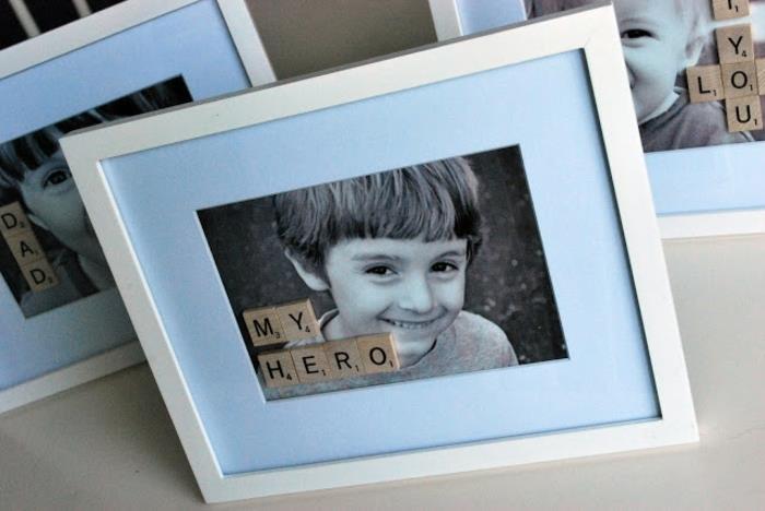 regalo-papà-foto-cornice-colore-bianco-scritta-lettere-legno-mio-eroe-idea-fai-da-te-carina