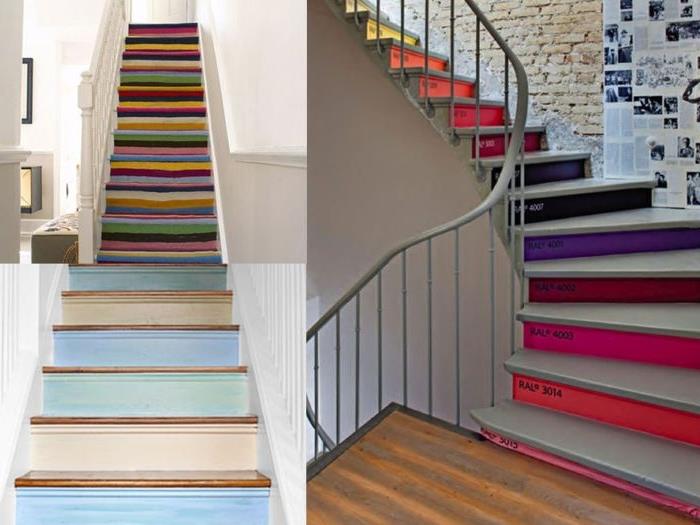 enostavna in izvirna ideja za obnovo lesenega stopnišča, dvižne stene pobarvane v različnih barvah pantona
