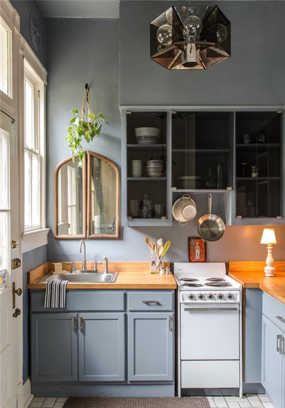 idėja, kokia spalva virtuvės sienoms, perdažykite spalvą retro pilka spalva