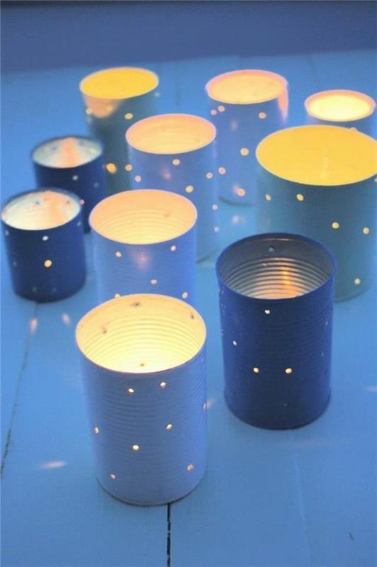 riciclo-creativo-barattoli-latta-fai-da-te-lanterne-candele-decorate-tavolo-legno