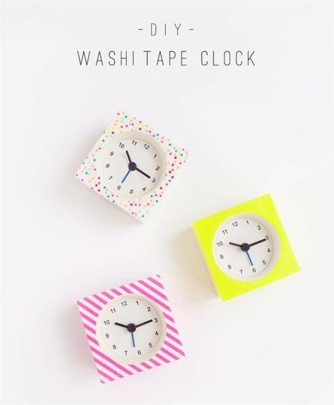 riciclo-creativo-orologi-da-parete-decorazioni-washi-strisce-colorate-idea-addobbi-parete