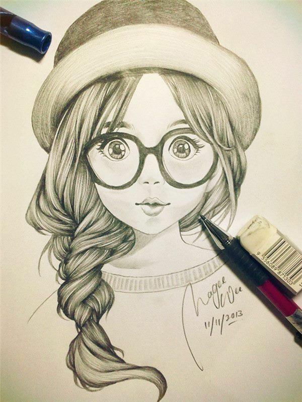 Ragazza con capelli, ritratto di una donna, ragazza con capello, disegno a matita