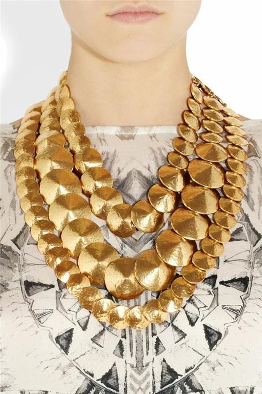 trdna ogrlica v zlati barvi, velika in majhna okrogla, z majhnimi vrhovi, 3 obrati okoli vratu, eleganten in pretresljiv večer