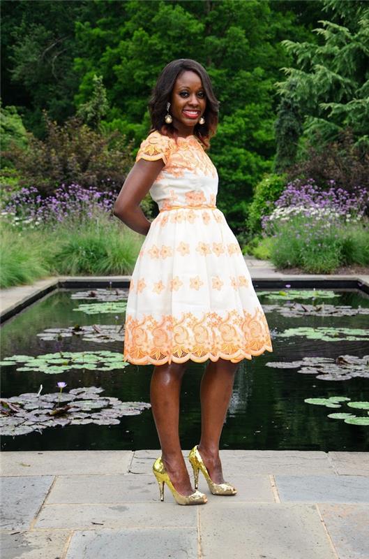 Preprosta ženska obleka za elegantno krstno modno retro elegantno obleko lepa ideja bela in oranžna čipkasta obleka