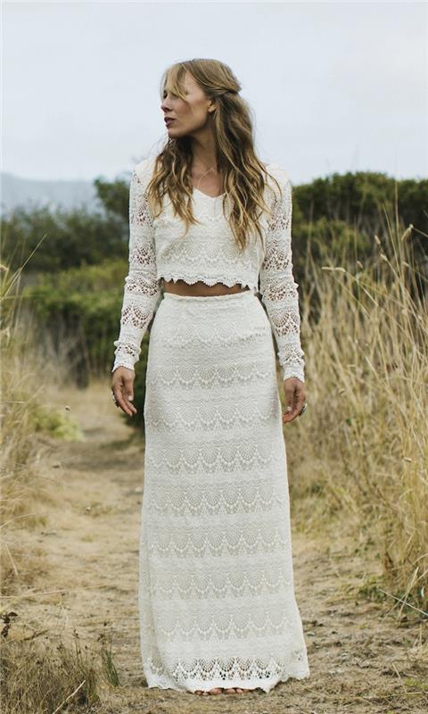Priimkite bohemiško stiliaus bohemišką baltą suknelę ilgą baltą bohemišką suknelę moteris stilinga ilga suknelė dviejų dalių vestuvių suknelės idėja