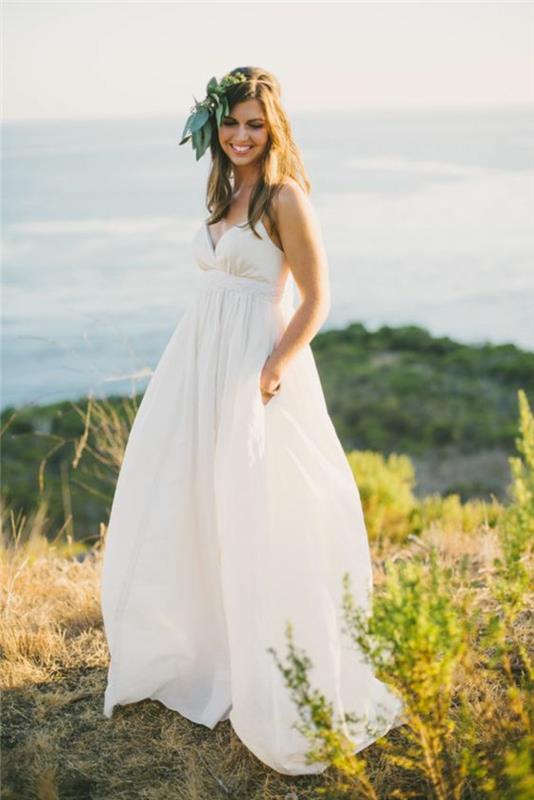 tekoča boemska elegantna poročna obleka za poroko na plaži, poročna obleka s tankimi naramnicami